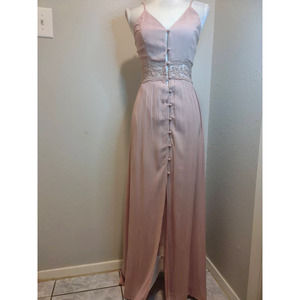 Papaya sleeveless v-neck blush boho button up maxi dress with cut outs